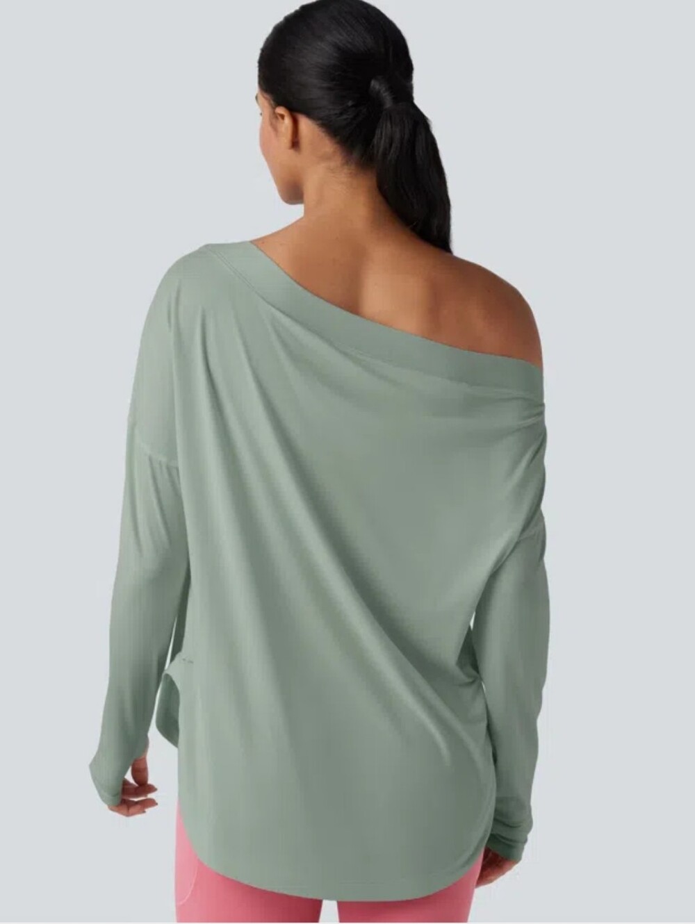 Halara One Shoulder Long Sleeve Thumb Hole High Low Shirt Built In Bra XS - Picture 4 of 13